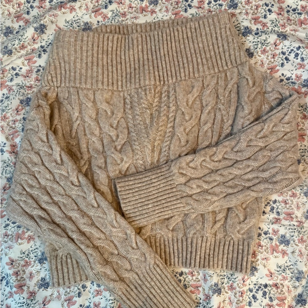 Express Taupe Cable Knit Off-The-Shoulder Sweater